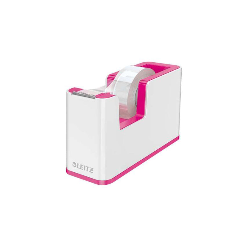 Leitz WOW Dispensador de Cinta Adhesiva - Para Rollos de hasta 19mm x 33m - Incluye Cinta Autoadhesiva Escribible - Color Blanco/Rosa