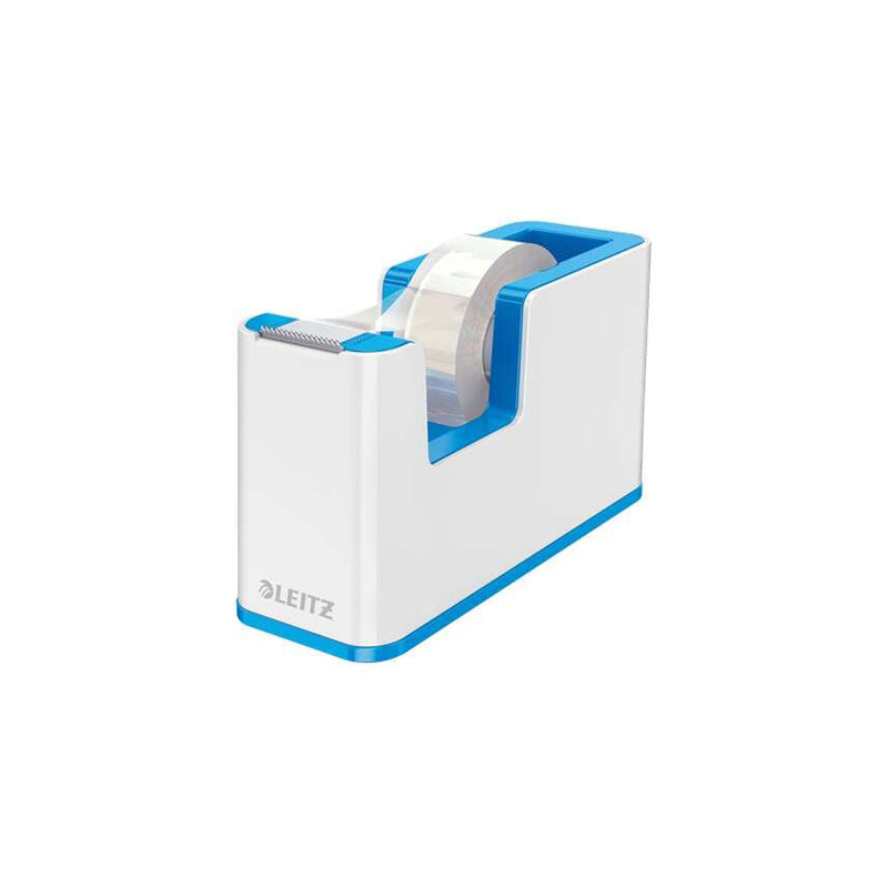 Leitz WOW Dispensador de Cinta Adhesiva - Para Rollos de hasta 19mm x 33m - Incluye Cinta Autoadhesiva Escribible - Color Blanco/Azul