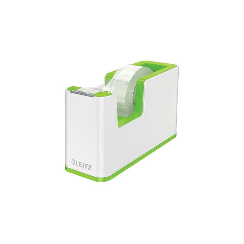 Leitz WOW Dispensador de Cinta Adhesiva - Para Rollos de hasta 19mm x 33m - Incluye Cinta Autoadhesiva Escribible - Color Blanco/Verde