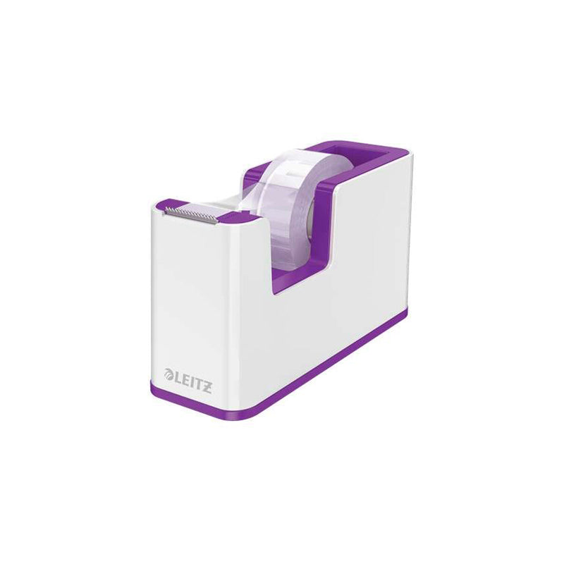 Leitz WOW Dispensador de Cinta Adhesiva - Para Rollos de hasta 19mm x 33m - Incluye Cinta Autoadhesiva Escribible - Color Blanco/Violeta