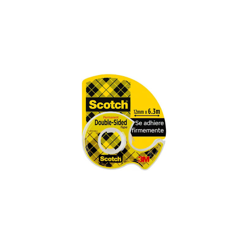 Scotch Cinta Adhesiva de Doble Cara en Dispensador 12mmx6.3m - Adhesivo Permanente - Multiples Usos - Practico Dispensador - 7100150066