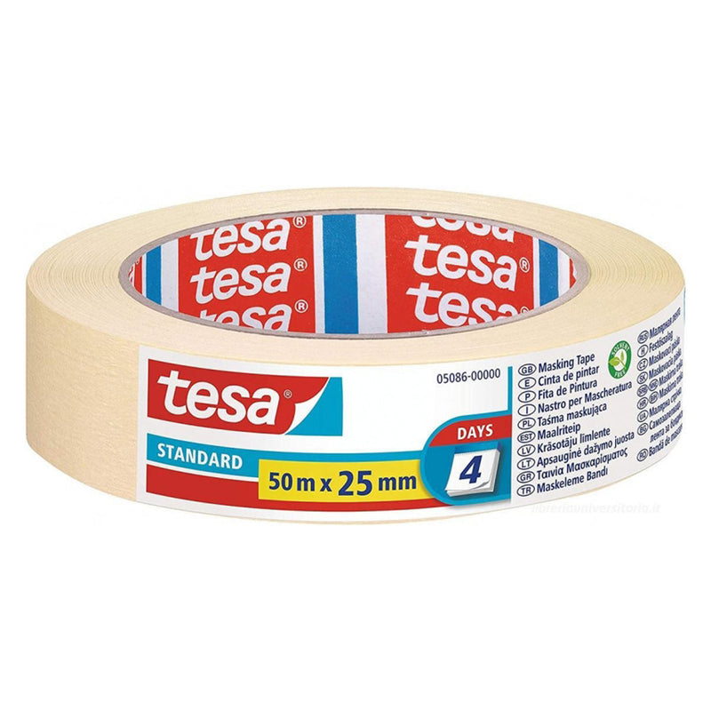 Tesa Standard Cinta de Pintor 25mm x 50m - Fabricada en Papel - Libre de Disolventes - No deja Residuos
