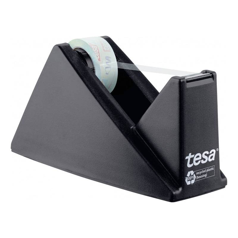 Tesa Tesafilm Eco & Crystal Easy Cut Portarrollos de Sobremesa + Cinta Adhesiva Fabricada con 90% de Botellas PET Recicladas - Color Negro