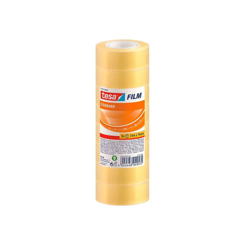 Tesa Tesafilm Standard Pack de 8 Cintas Autoadhesivas Transparentes 19mmx33m - Buena Adherencia y Alta Resistencia a la Luz UV - Sin PVC