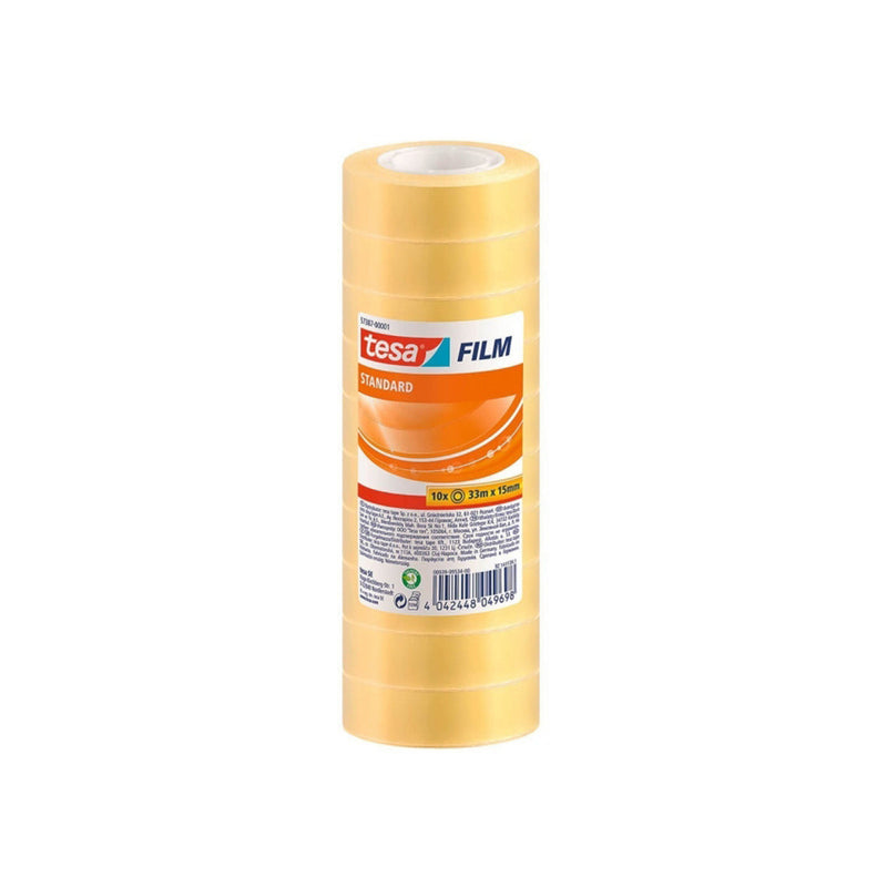Tesa Tesafilm Standard Pack de 10 Cintas Autoadhesivas Transparentes 15mmx33m - Buena Adherencia y Alta Resistencia a la Luz UV - Sin PVC