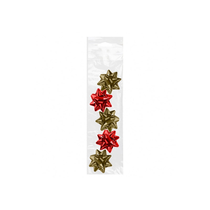Dohe Shiny Pack de 5 Lazos para Regalo - Forma de Estrella - Tamaño 5.6cm - Colores Rojo y Oro