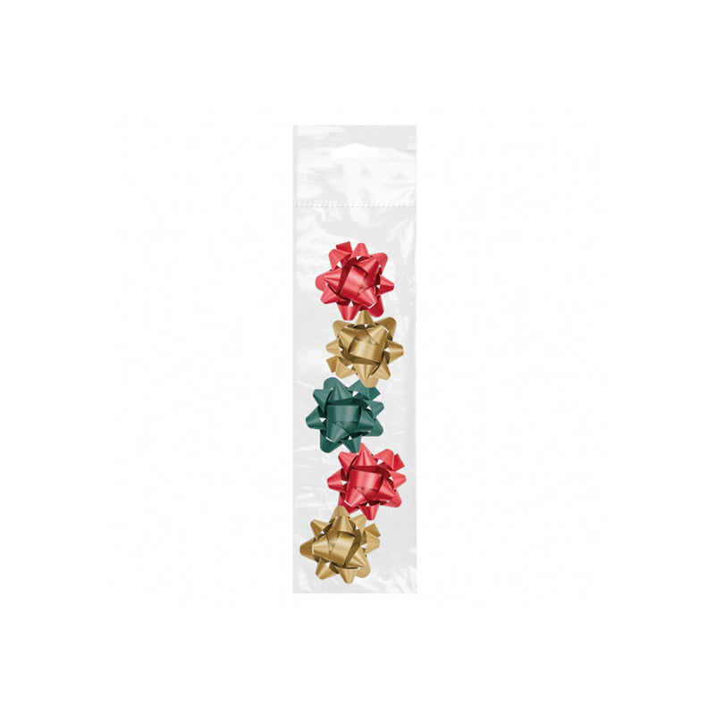 Dohe Chic Pack de 5 Lazos para Regalo - Forma de Estrella - Tamaño 5.6cm - Colores Rojo, Verde y Oro