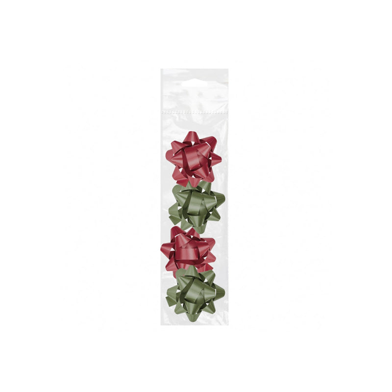 Dohe Chic Pack de 4 Lazos para Regalo - Forma de Estrella - Tamaño 6.5cm - Colores Rojo y Verde