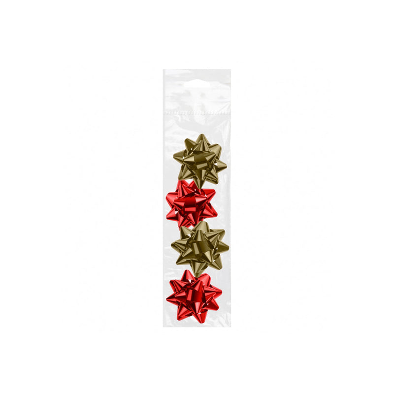 Dohe Shiny Pack de 4 Lazos para Regalo - Forma de Estrella - Tamaño 6.5cm - Colores Rojo y Oro