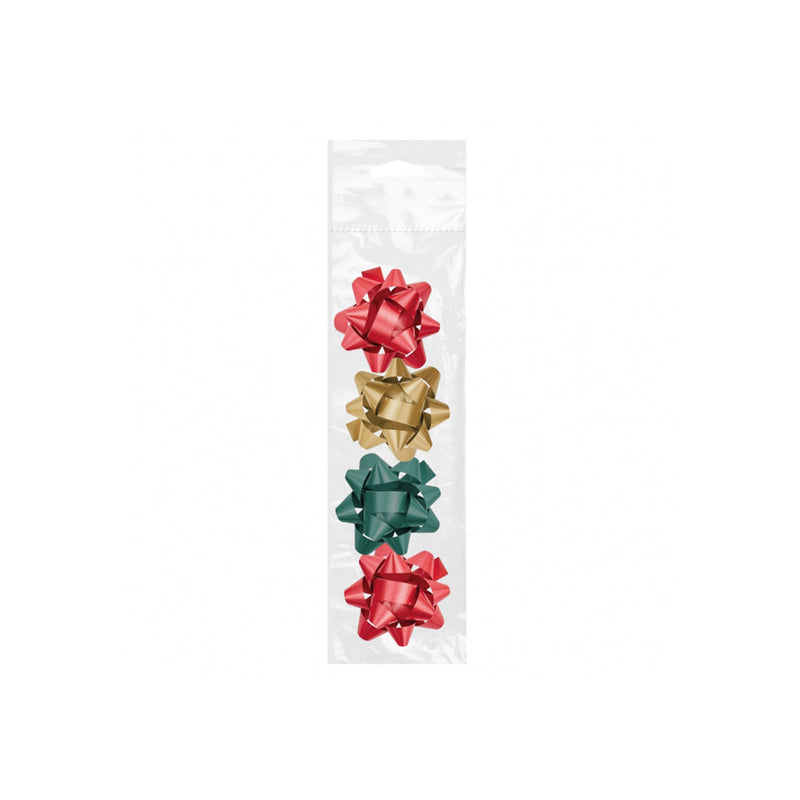 Dohe Chic Pack de 4 Lazos para Regalo - Forma de Estrella - Tamaño 6.5cm - Colores Rojo, Verde y Oro