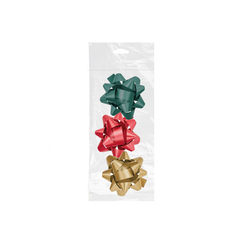 Dohe Chic Pack de 3 Lazos para Regalo - Forma de Estrella - Tamaño 8cm - Colores Rojo, Verde y Oro