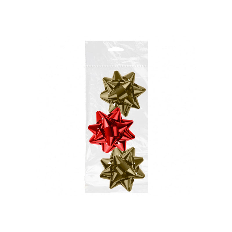 Dohe Shiny Pack de 3 Lazos para Regalo - Forma de Estrella - Tamaño 8cm - Colores Rojo y Oro
