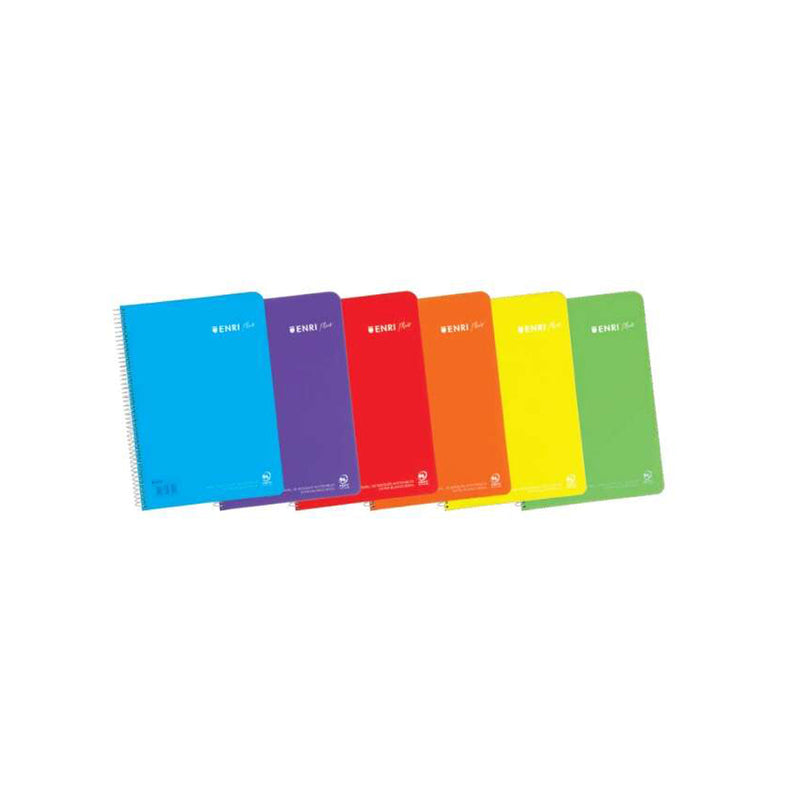 Enri Plus Cuaderno Espiral Formato Cuarto Liso - 80 Hojas 90gr - Cubierta de Plastico - Colores Surtidos