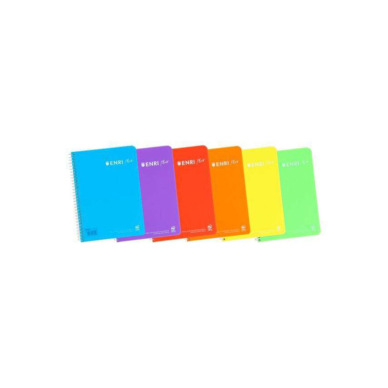 Enri Plus Cuaderno Espiral Formato Cuarto Pautado 3.5 con Margen - 80 Hojas 90gr - Cubierta de Plastico - Colores Surtidos