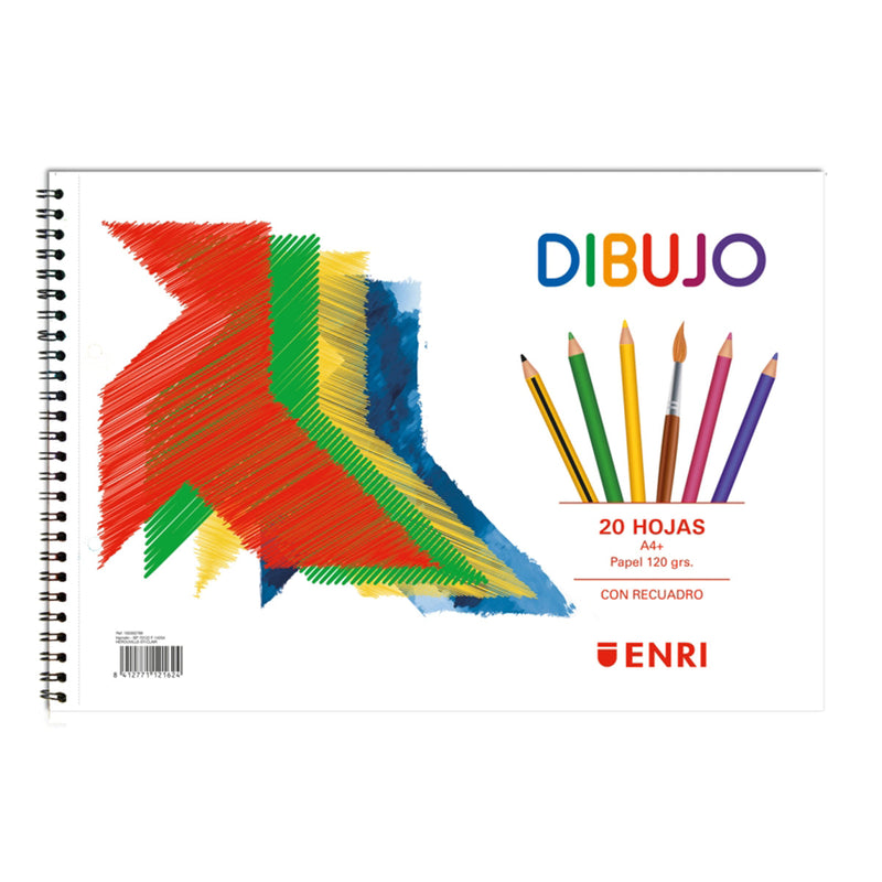 Enri Pajarita Bloc de Dibujo A4+ Tapa Blanda - 20 Hojas 120gr - Microperforado - 2 Taladros con Recuadro