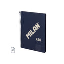 Milan Serie 1918 Cuaderno Espiral Formato A5 Cuadricula 5x5mm - 80 Hojas de 95 gr/m2 - Microperforado, 2 Taladros - Color Azul