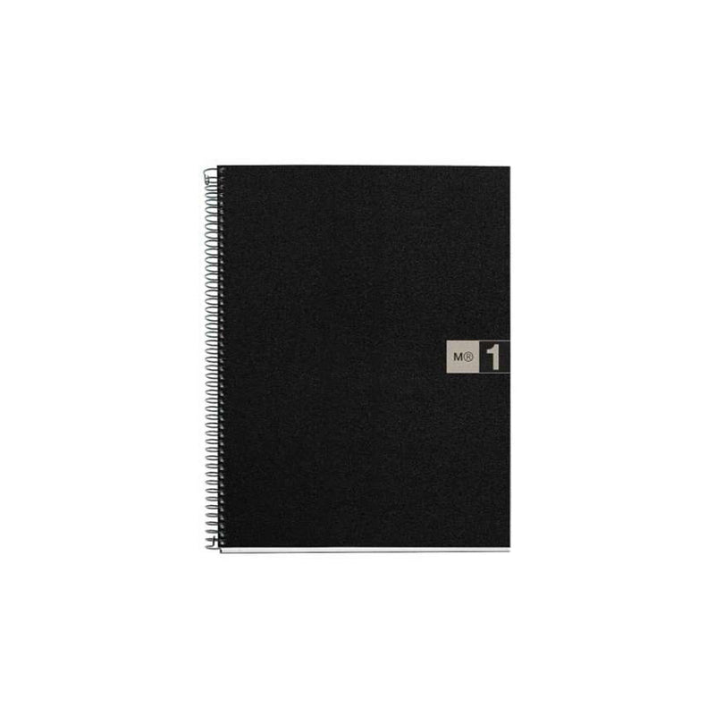 Miquel Rius Notebook1 Cuaderno de Espiral Formato A4 - 80 Hojas Microperforadas con 4 Taladros - Cuadricula 5x5 - Banda de las Hojas Gris - Cubiertas de Polipropileno - Color Negro
