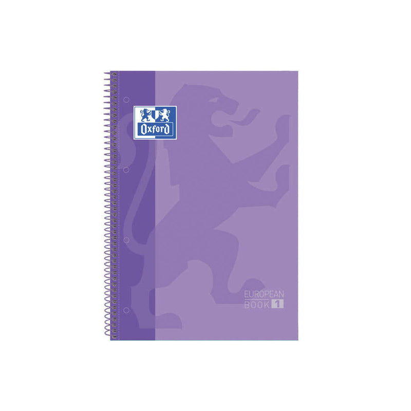 Oxford Europeanbook 1 Cuaderno Espiral Formato A4+ Cuadriculado 5x5mm - 80 Hojas - Banda de Color - Tapa Extradura Brillante - Color Malva