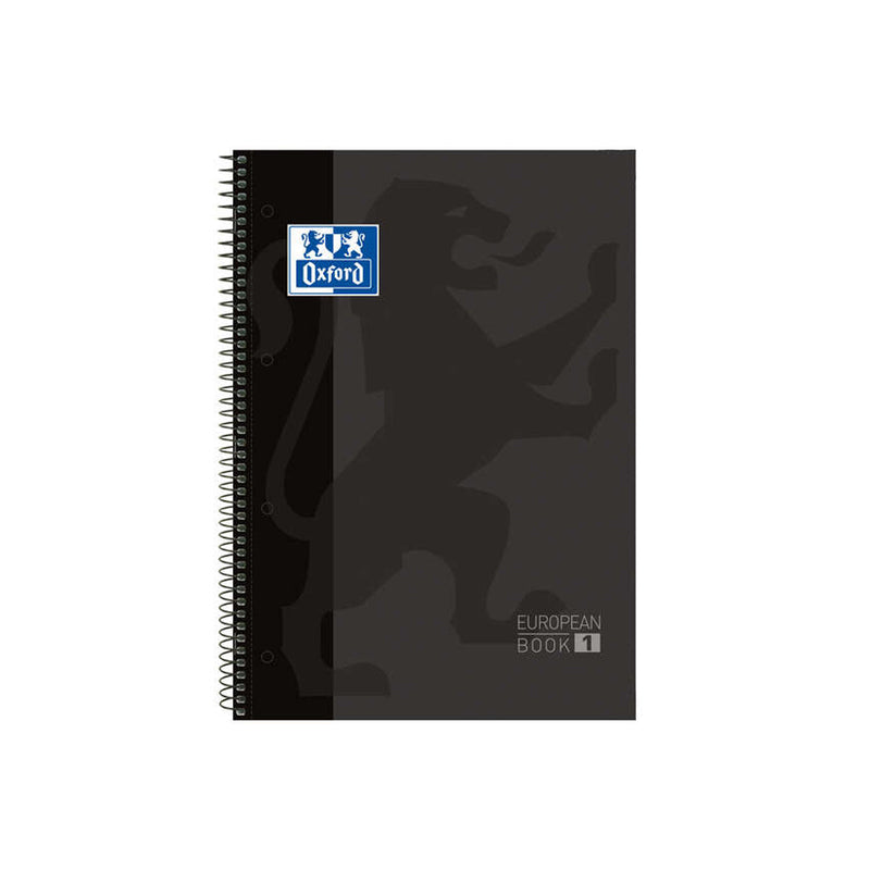 Oxford Europeanbook 1 Cuaderno Espiral Formato A4+ Cuadriculado 5x5mm - 80 Hojas - Banda de Color - Tapa Extradura Brillante - Color Negro