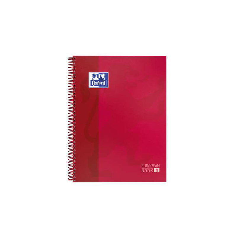 Oxford Europeanbook 1 Cuaderno Espiral Formato A4+ Cuadriculado 5x5mm - 80 Hojas - Banda de Color - Tapa Extradura Brillante - Color Rojo