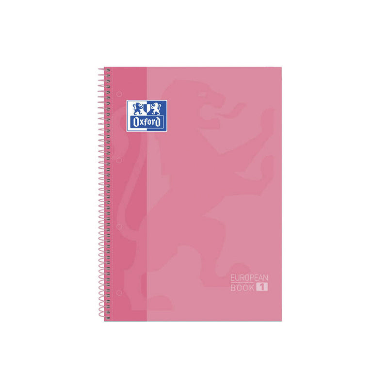 Oxford Europeanbook 1 Cuaderno Espiral Formato A4+ Cuadriculado 5x5mm - 80 Hojas - Banda de Color - Tapa Extradura Brillante - Color Rosa