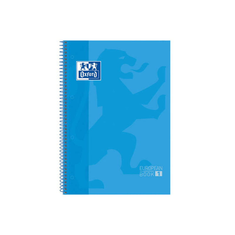 Oxford Europeanbook 1 Cuaderno Espiral Formato A4+ Cuadriculado 5x5mm - 80 Hojas - Banda de Color - Tapa Extradura Brillante - Color Turquesa