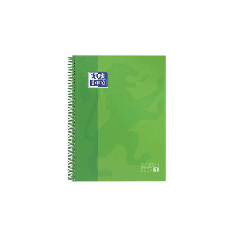 Oxford Europeanbook 1 Cuaderno Espiral Formato A4+ Cuadriculado 5x5mm - 80 Hojas - Banda de Color - Tapa Extradura Brillante - Color Verde Manzana