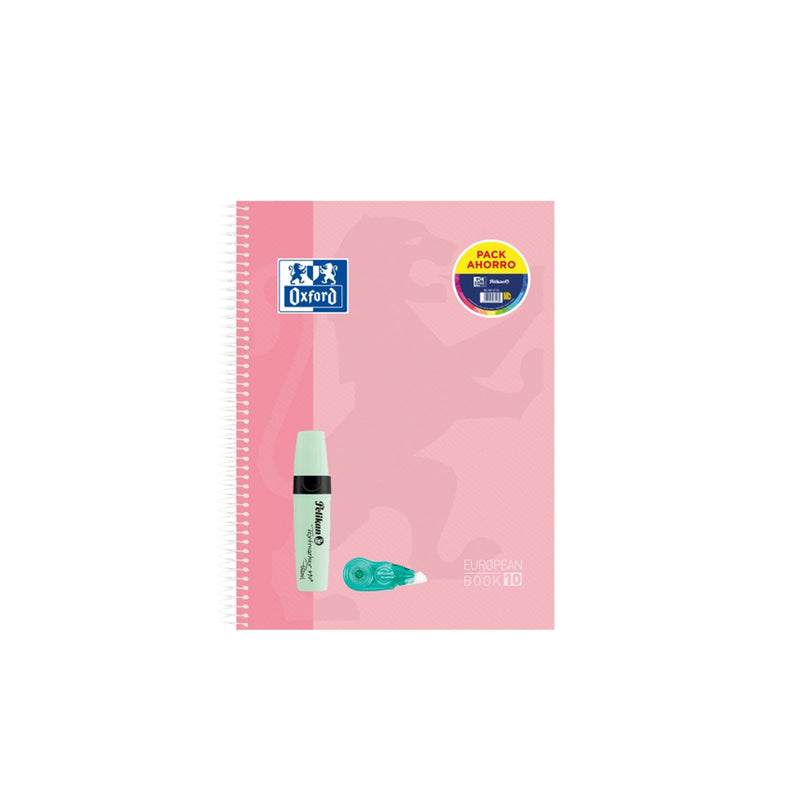 Oxford Europeanbook 10 Touch Cuaderno A4+ Cuadriculado 5x5mm 150 Hojas + Marcador Texmarker 490 Pastel Pelikan + Corrector Fancy Roller Pelikan - Tapa Extradura - 10 Bandas de Color - Colores Pastel Surtidos