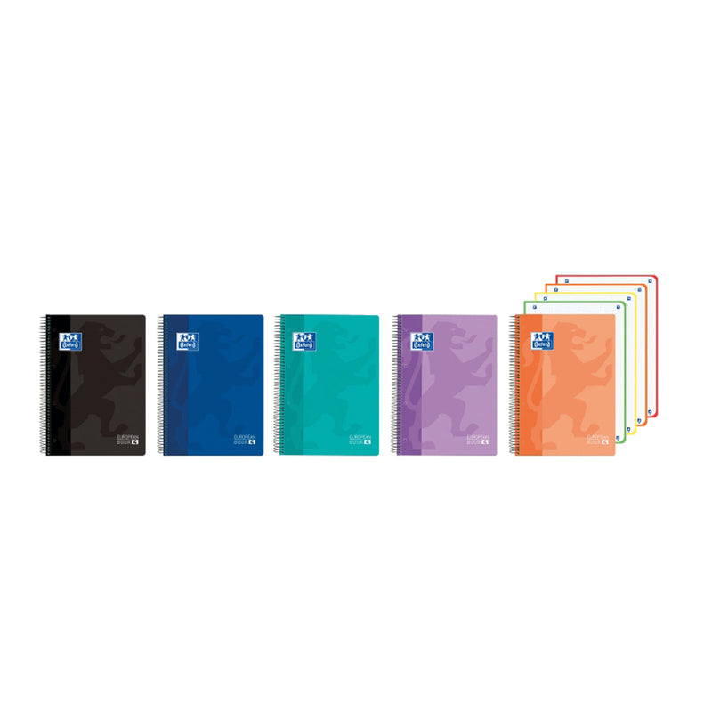 Oxford Europeanbook 4 Cuaderno A5+ Cuadriculado 5x5mm 120 Hojas 90gr - Tapa Superresistente - 4 Bandas de Color - Colores Vivos Surtidos