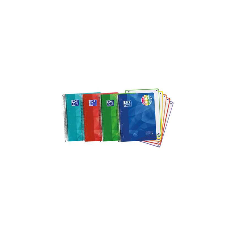Oxford Europeanbook 5 Lagoon Cuaderno Espiral Formato A4+ Cuadriculado 5x5mm - 120 Hojas - Tapa de Plastico - 5 Bandas de Color - Colores Surtidos