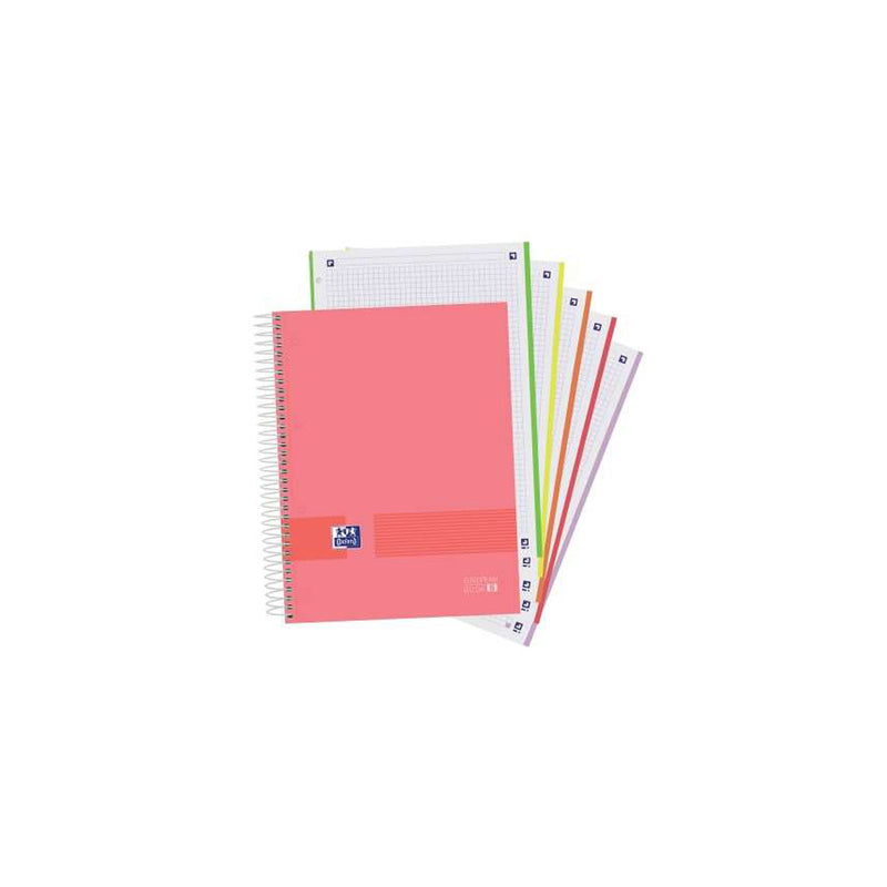 Oxford Europeanbook 5 Oxford & You Pack de 5 Cuadernos Espiral Formato A4+ Cuadriculado 5x5 - 120 Hojas Microperforadas con 4 Taladros - Tapa Extradura acabado Mate - 5 Bandas de Color - Colores Claros Surtidos
