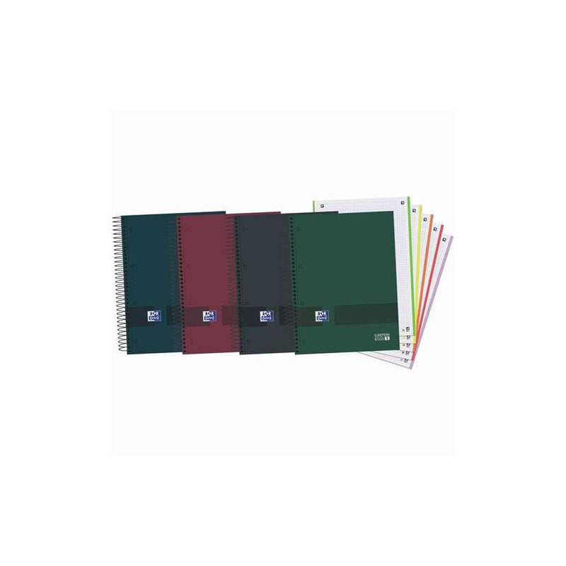 Oxford Europeanbook 5 Oxford & You Pack de 5 Cuadernos Espiral Formato A4+ Cuadriculado 5x5 - 120 Hojas Microperforadas con 4 Taladros - Tapa Extradura acabado Mate - 5 Bandas de Color - Colores Oscuros Surtidos