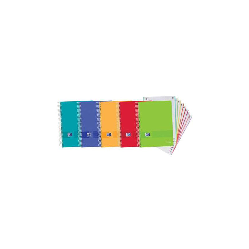 Oxford Europeanbook 8 Live & Go Pack de 5 Cuadernos Espiral Formato A4+ Cuadriculado 5x5mm - 160 Hojas Microperforadas con 4 Taladros - Tapa de Plastico - 8 Bandas de Color - Colores Surtidos