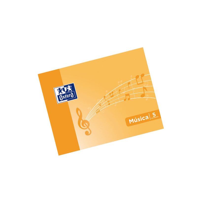Oxford Libreta de Musica Grapada Formato A5 Apaisado 10 Hojas - 5 Pentagramas Interlineado de 4mm - Tapa Blanda - Color Naranja