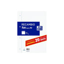 Oxford Recambio Formato A4 Cuadriculado 4x4mm 4 Taladros - 80 Hojas + 20 Gratis 90gr con Margen