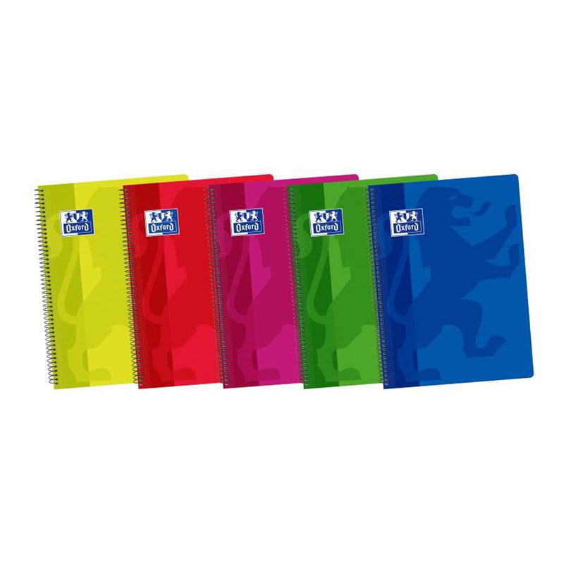 Oxford School Classic Cuaderno Espiral Folio 80 Hojas 1 Linea con Margen - Tapa de Plastico Resistente - Colores Surtidos