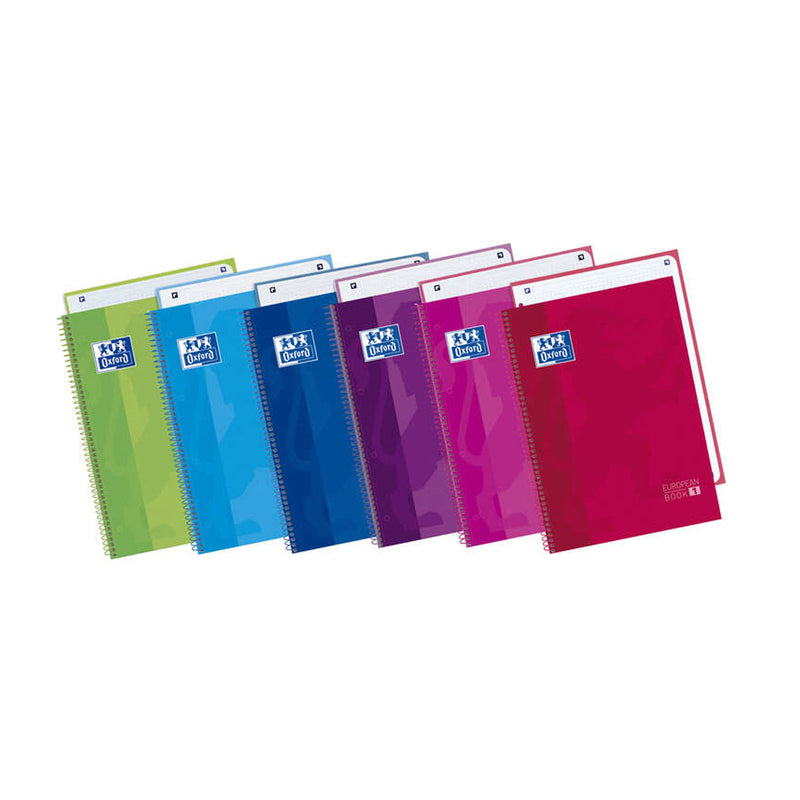 Oxford School Classic Europeanbook 1 Cuaderno A4+ 80 Hojas Microperforadas Cuadricula 5x5mm - Tapa Extradura - 4 Cuadernos por Color