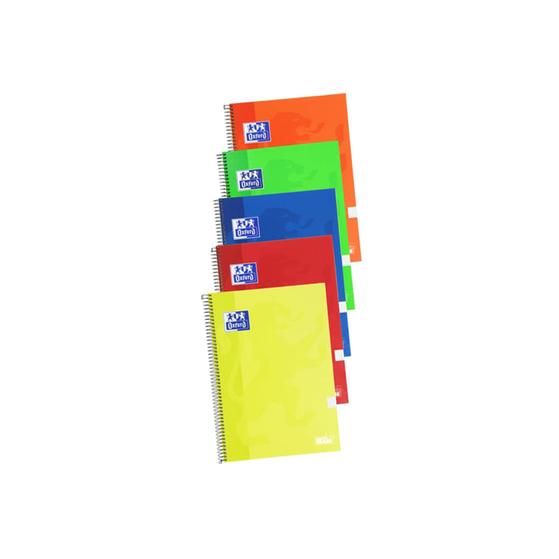 Oxford School Classic Write&Erase Cuaderno Espiral Folio 80 Hojas Cuadricula 4x4mm con Margen - Tapa Extradura - Colores Surtidos