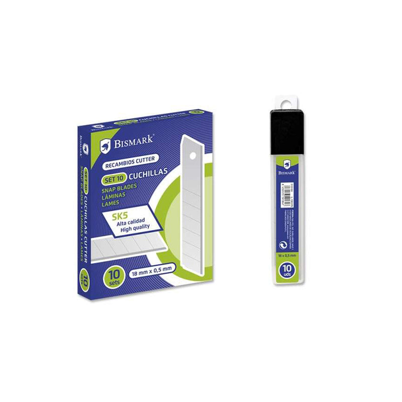 Bismark Blister de 10 Cuchillas de Recambio en Acero de Alta Calidad - Medida 18mmx0.5mm - Acero SK5