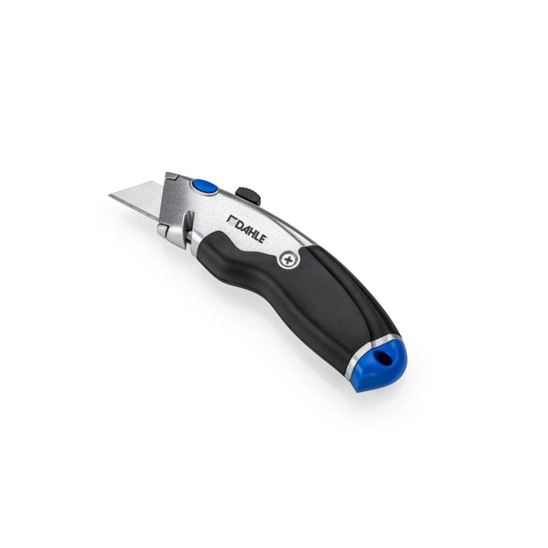 Dahle 10890 Heavy Duty Cuter con Cuchilla Trapezoidal de Acero al Carbono SK5 - Cortador de Cinta de Embalaje - Cuerpo Metalico - Mango Ergonomico con Agarre de Goma