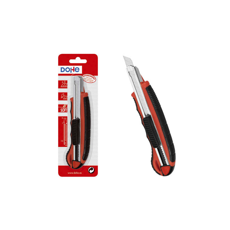 Dohe Cutter de Plastico con Guia de Acero Inoxidable - Cuchillas Tronzables de Acero - Sistema de Bloqueo de Cuchilla - Blister Individual