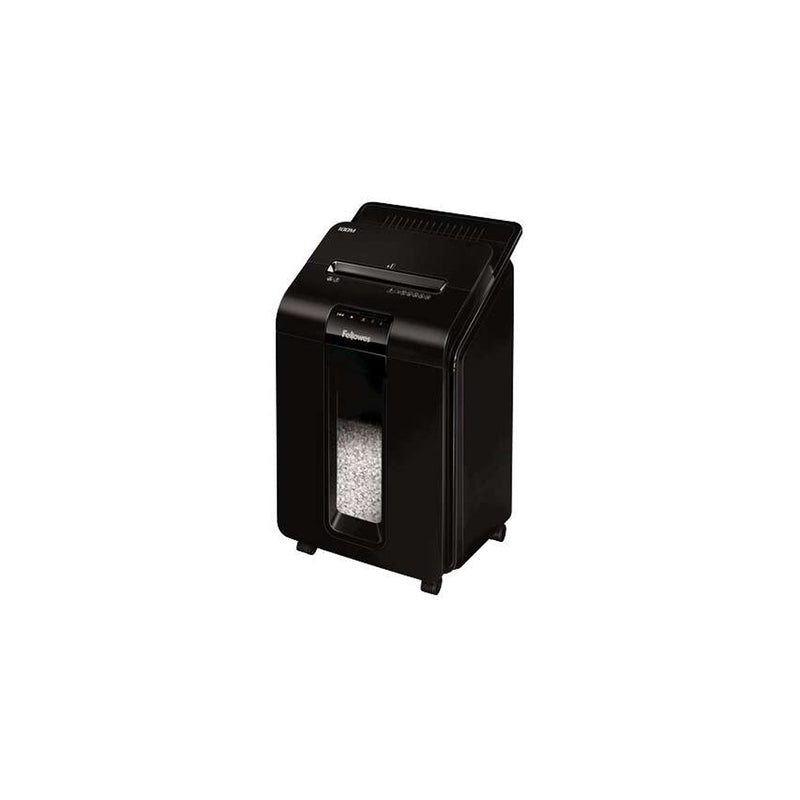 Fellowes AutoMax 100M Destructora de Papel Automatica Minicorte P-4 - Autoalimentacion 100 Hojas, Manual 10 Hojas - Papelera de 23L - Color Negro