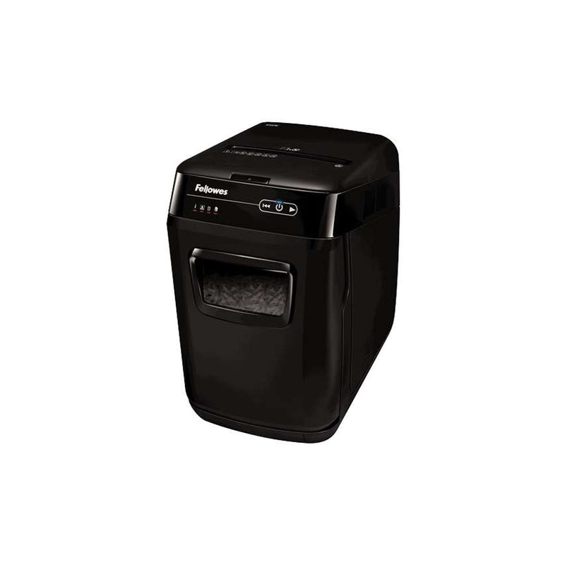 Fellowes AutoMax 150C Destructora de Papel Automatica Corte en Particulas P-4 - Autoalimentacion 150 Hojas, Manual 8 Hojas - Papelera de 32L - Color Negro/Gris