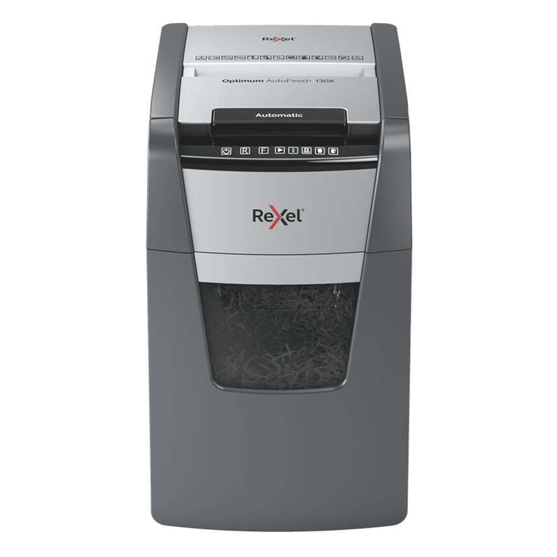 Rexel Optimum AutoFeed 130X Destructora Automatica de Corte en Particulas P-4 - Autoalimentacion 130 Hojas, Manual 8 Hojas - Papelera de 44L - Anti Atasco