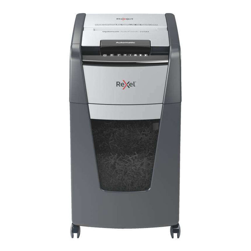 Rexel Optimum Autofeed 225M Destructora Automatica Microcorte P-5 - Autoalimentacion 225 Hojas y Manual 8 Hojas - Capacidad de la Papelera 60L - Color Gris/Plata
