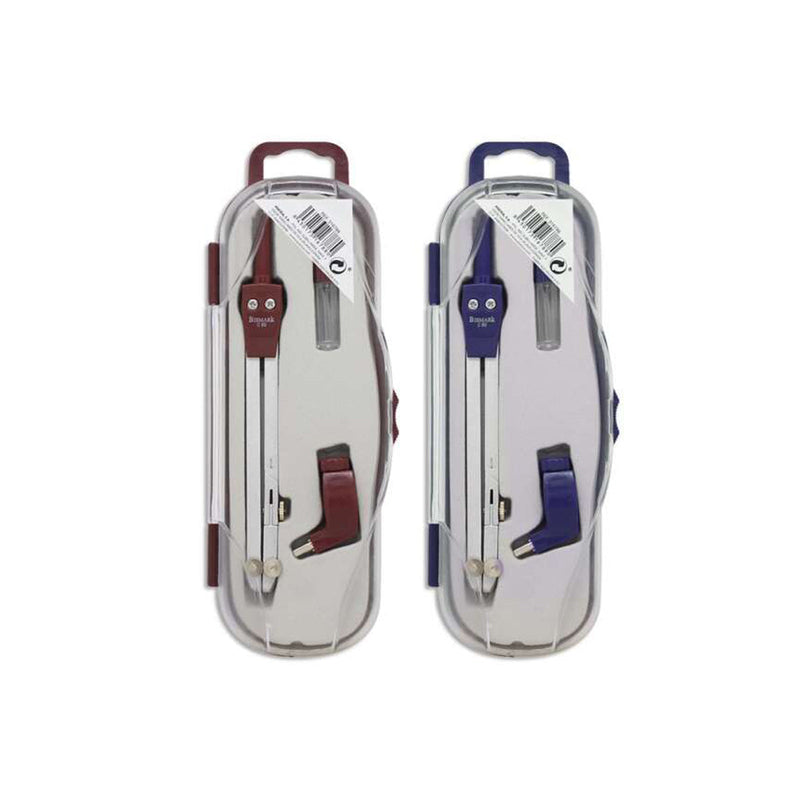 Bismark Compas Escolar con Articulacion y Adaptador Universal - Incluye Tubo de Minas - Presentado en Estuche de Plastico - 2 Colores Aleatorios