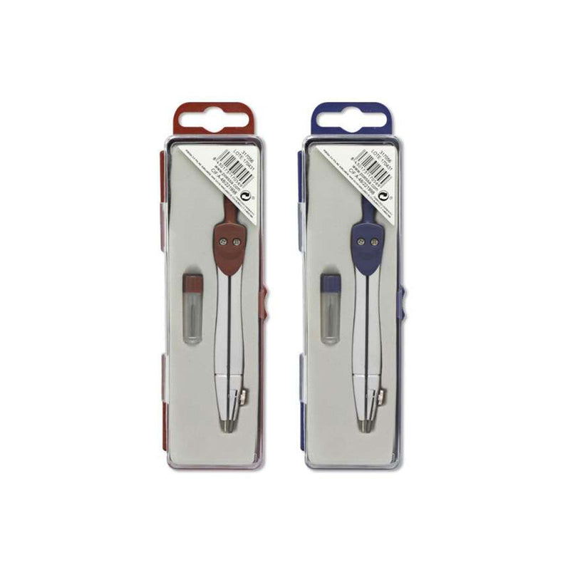 Bismark Basic Compas Escolar Metalico - Incluye Tubo de Minas - Presentado en Estuche de Plastico - Colores Surtidos Aleatorios