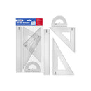 Dohe Set de Reglas - Regla, Escuadra, Cartabon y Transportador - Plastico Inyectado Transparente Cristal - Cantos Biselados y con Reborde