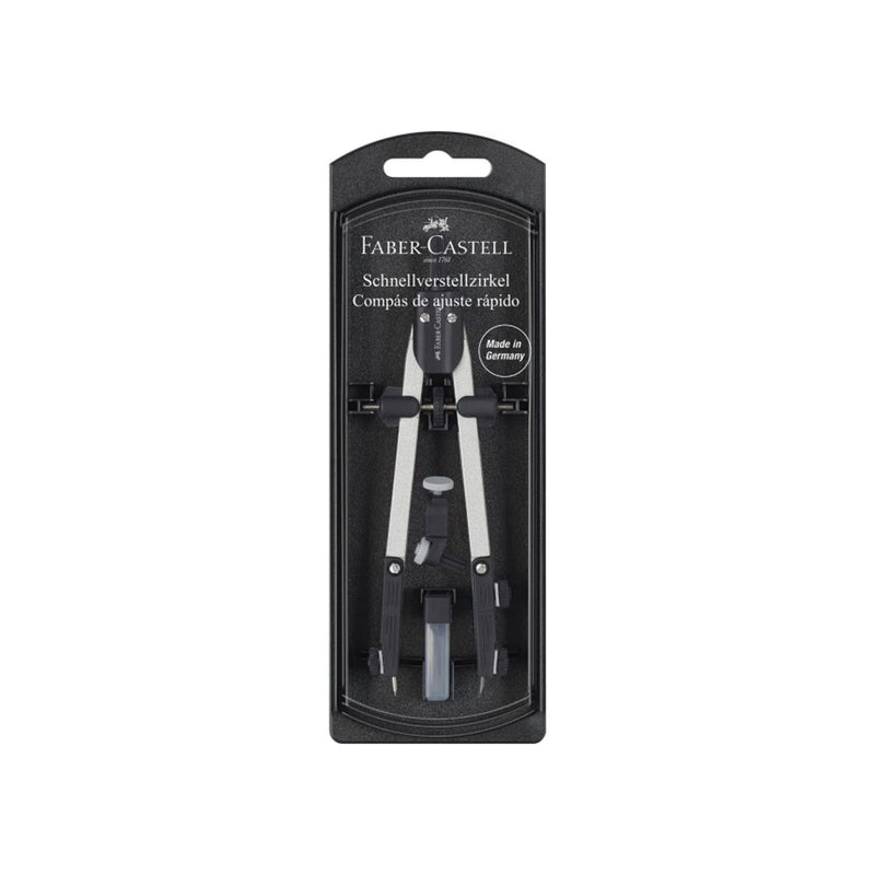 Faber-Castell Compas de Ajuste Rapido - Articulaciones en ambos Brazos - Accesorios de Recambio - Adaptador Universal