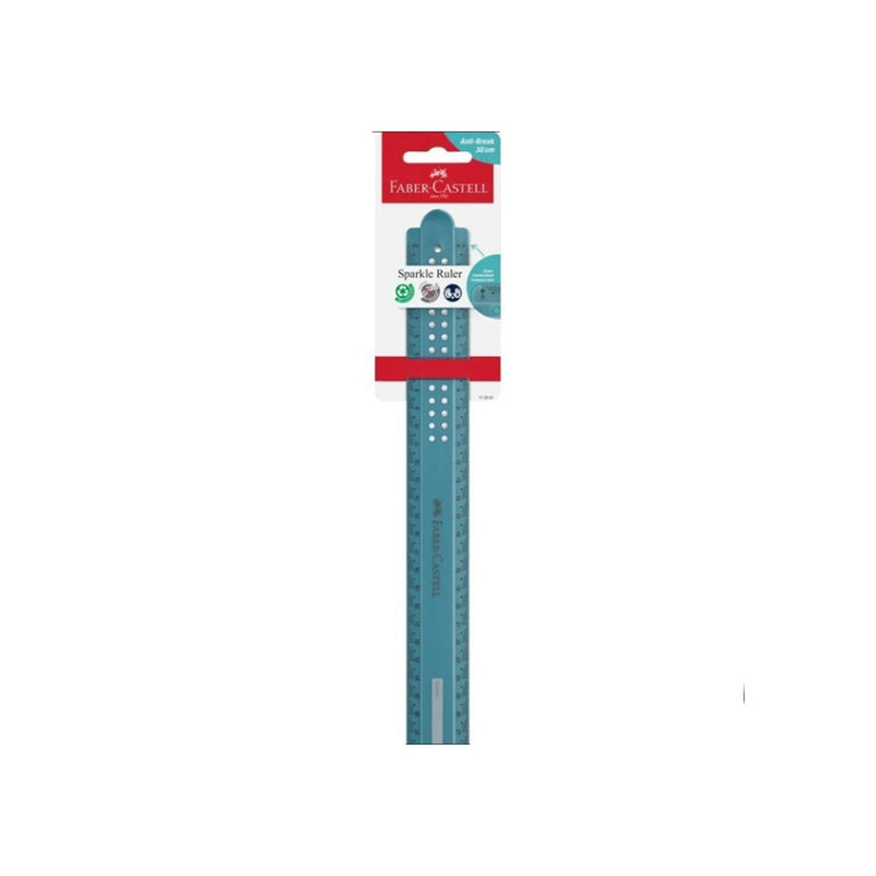 Faber-Castell Sparkle Regla Recta 30cm - Panel para Nombre - Escalas para Zurdos y Diestros - Color Verde Oceano